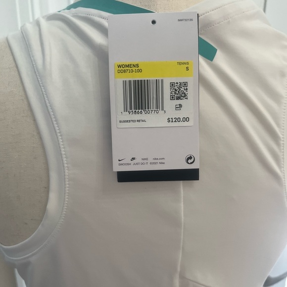 Nike Court Dri-FIT Women's Tennis Dress, White/Washed Teal/Wolf Grey - Picture 10 of 11